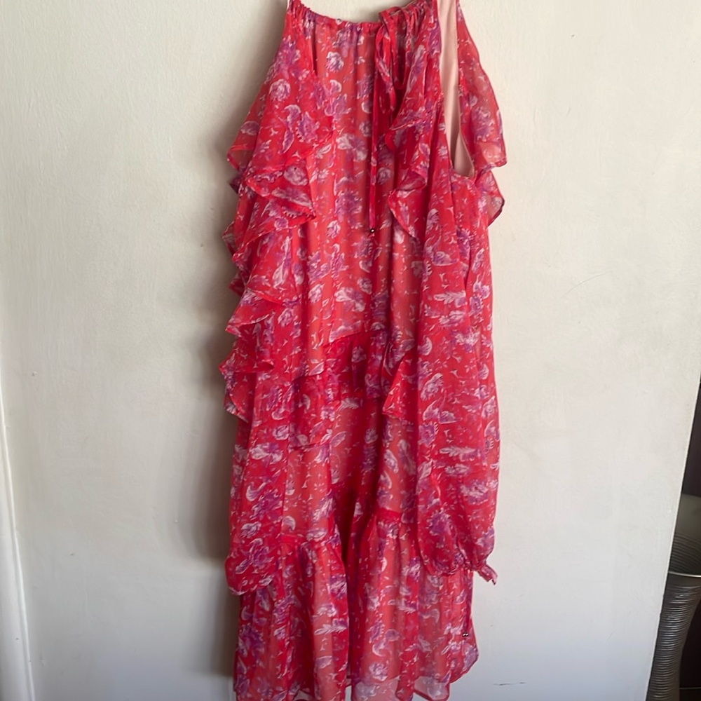 Bebe XS Adelyn Rae Printed ruffle dress